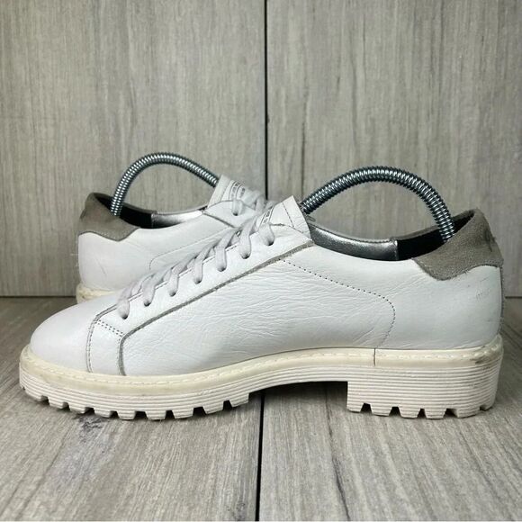 RARE P448 White Leather Chunky Lug Sole Sneaker Boot Shoe Mens Size 8 Women 9.5 main image 5